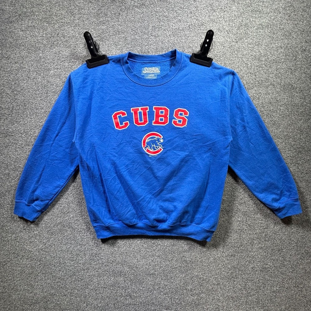 Stitches Chicago Cubs Crewneck Sweatshirt Mens Large Blue Graphic Baseball MLB